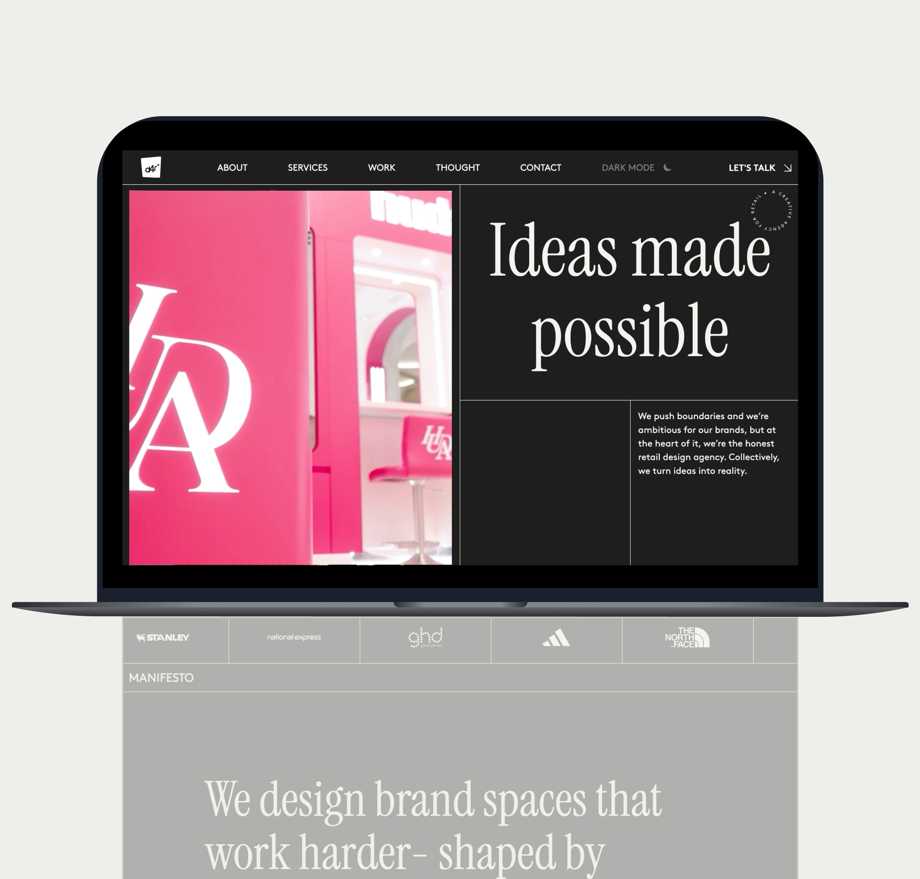 Graphic of a close up of a website depicting an Our Projects page with sample project names and dates.