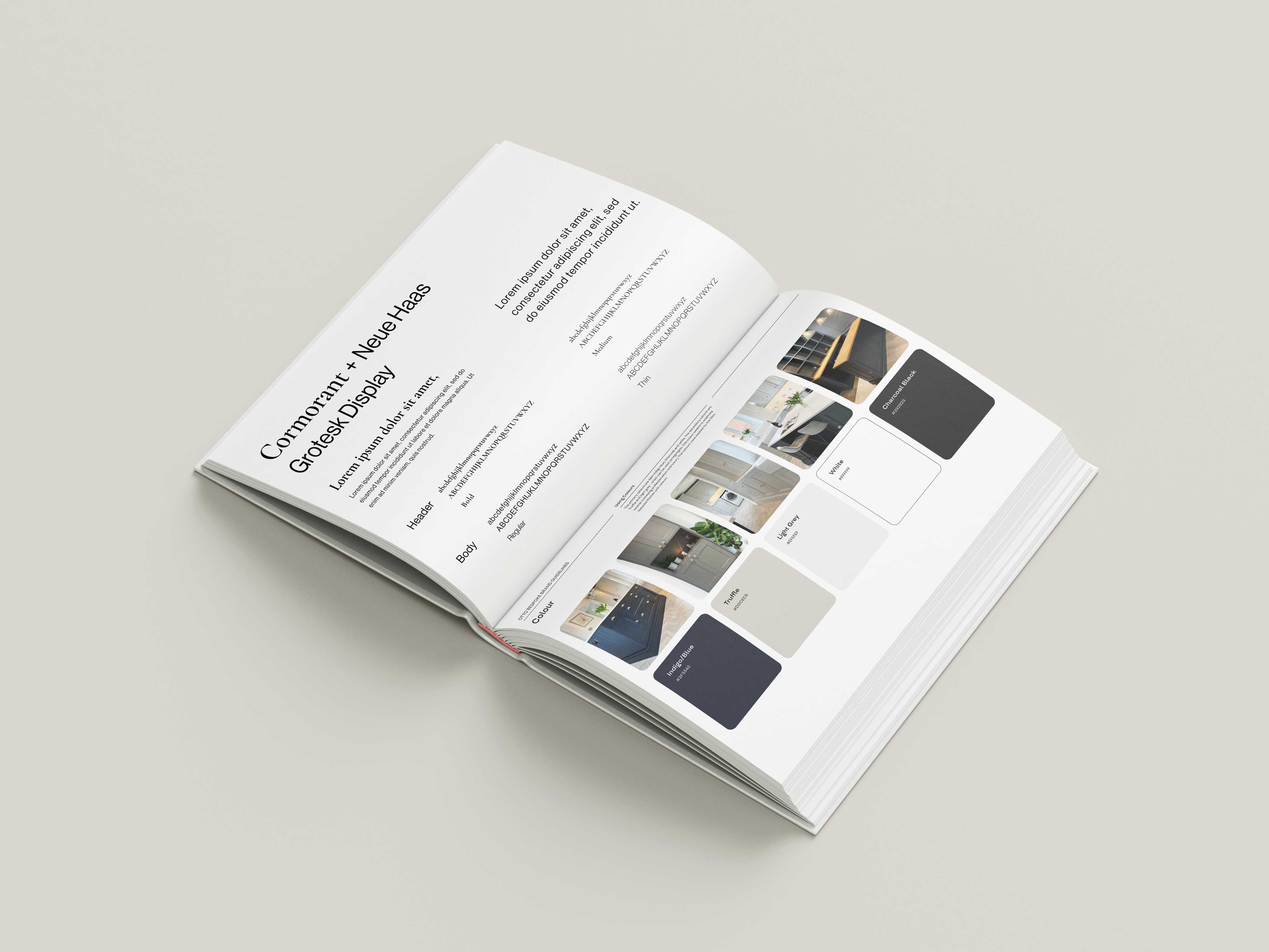 Graphic depicting a color palette of Stone Brown, Dark Navy, Beige, and Cream White along with corresponding hex color codes.