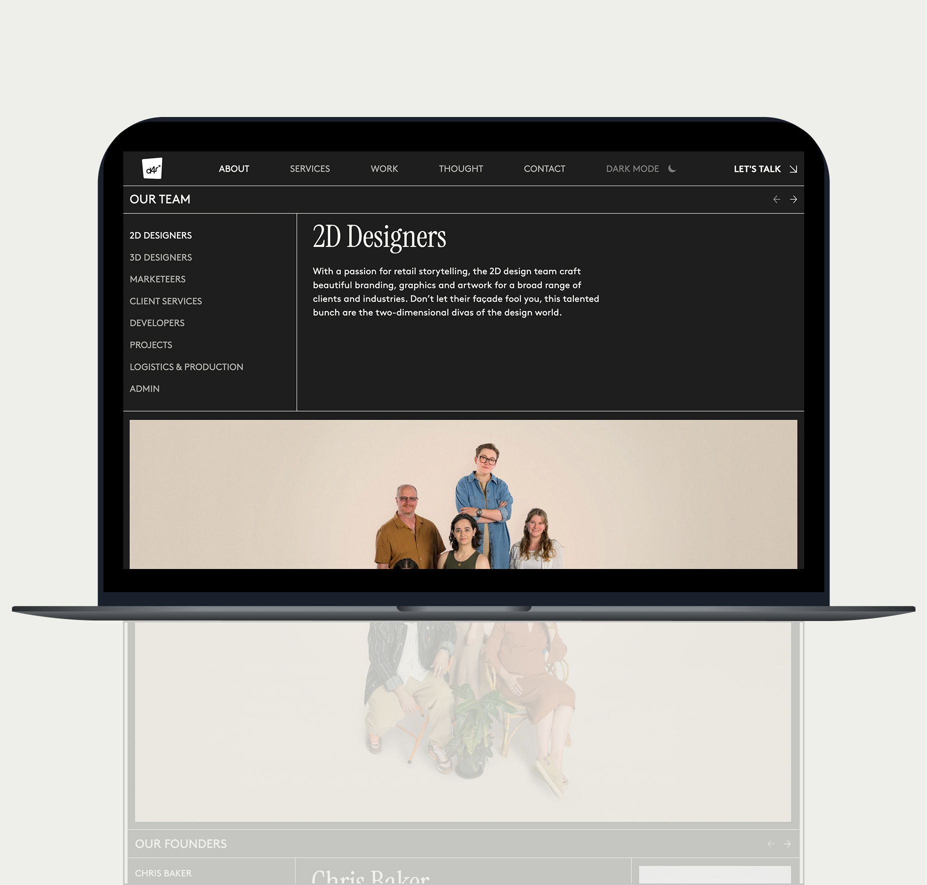 Graphic of a close up of a website depicting an Our Projects page with sample project names and dates.